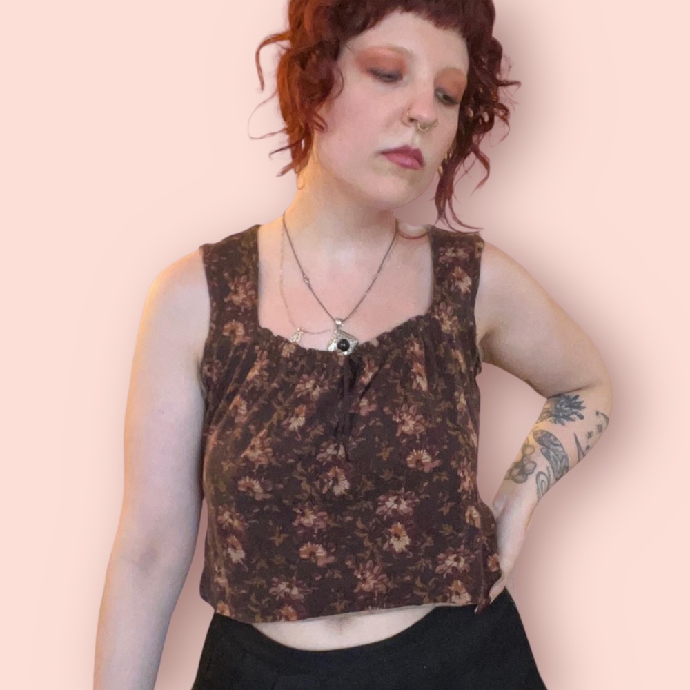 Y2K Romantic Brown Floral Top Coquette Size Medium